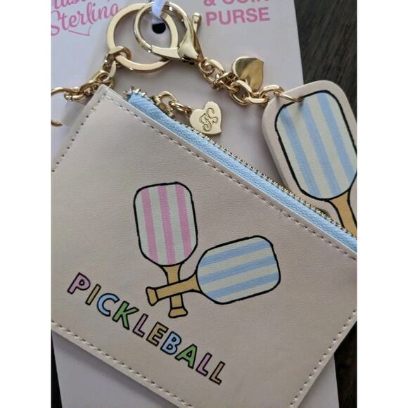 New PICKLEBALL Coin Purse Wllet Keychain Bag Charm Set NEW PINK BLUE - Picture 2 of 4